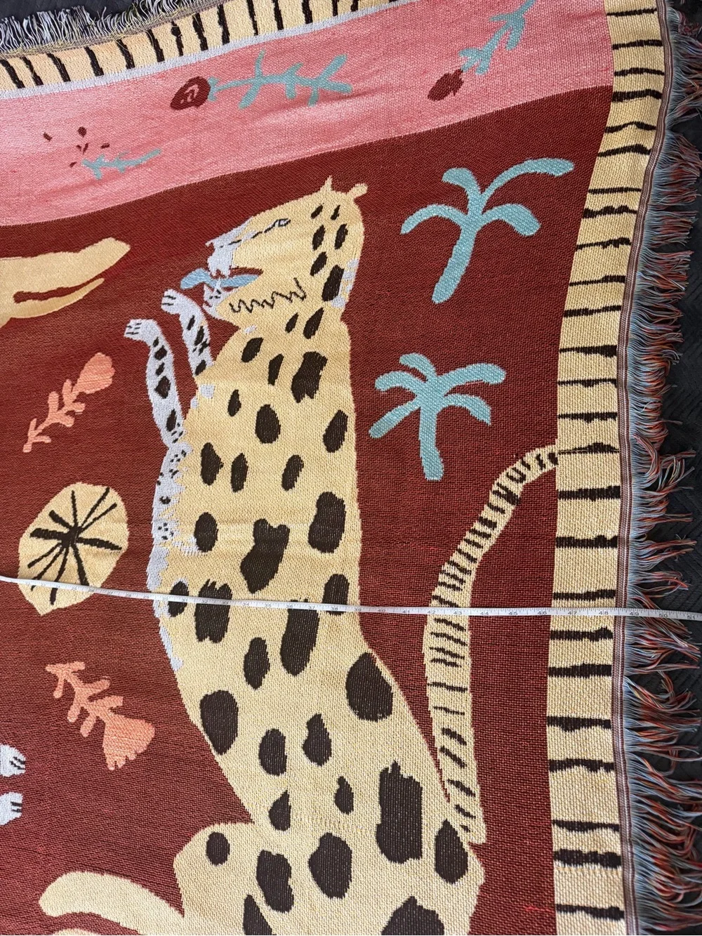 Safari Tiger & Leopard Woven Throw Blanket Fringe Tapestry 50” x 60”
